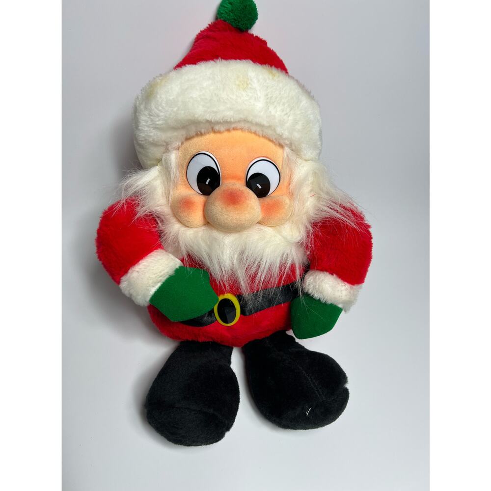 VINTAGE MUSICAL PLUSH SANTA WITH LIGHT UP NOSE MADE IN TAIWAN